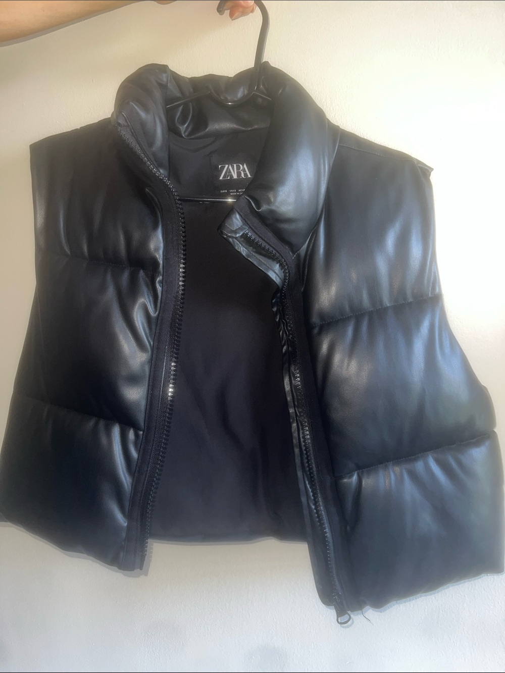 ZARA Black Faux-Leather Puffer Vest